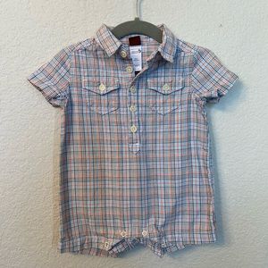 Tea Collection 100% Cotton Plaid Romper  3-6 months